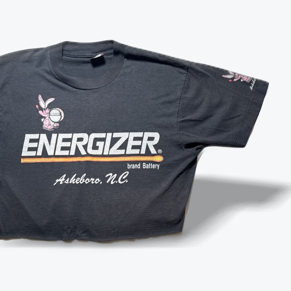 VTG Energizer Bunny T Shirt 90s Single Stitch Screen Stars Raw Hem Cropped Large